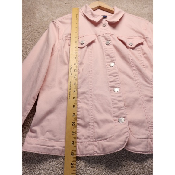 Charter Club Denim Jacket Womens PL Pink Button Front Pockets Cotton Blend Retro - Picture 7 of 13